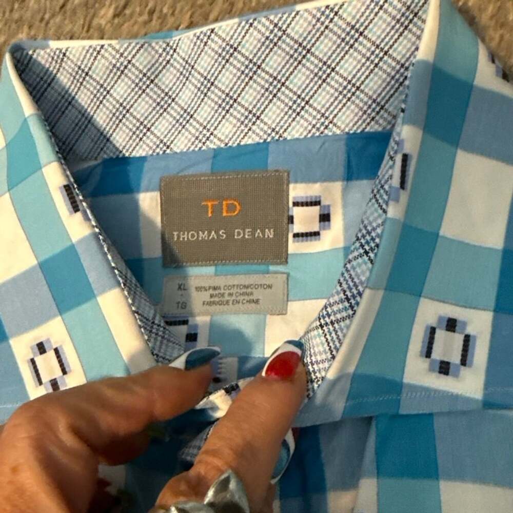 Thomas Dean Button Up Shirt Size XL Blue Plaid